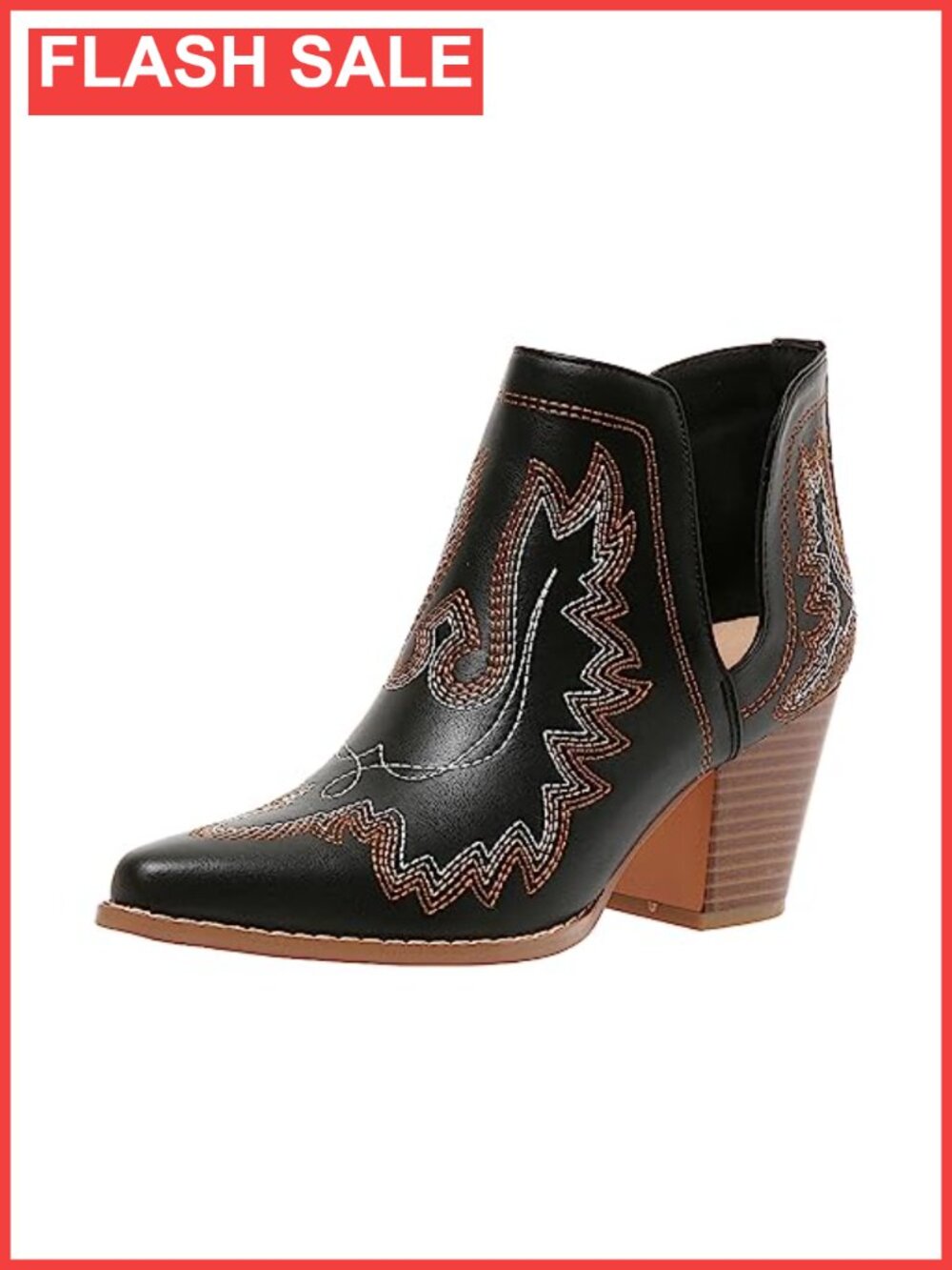 Women's Cowboy Ankle Boots Pointed Toe Block Heel Leather Western Boots